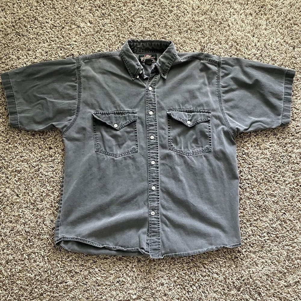 short sleeve grey button down
